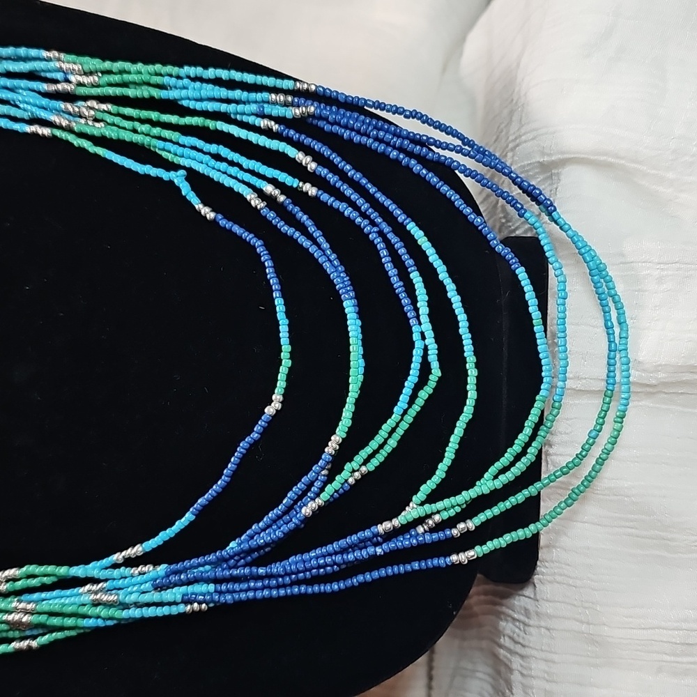 Chico's Blue and Green Beaded Necklace With Silvertone Hardware - Picture 2 of 5